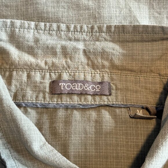 Toad & Co Shirt Mens Med Airbrush Short Sleeve Organic Cotton Casual Green Check - Picture 11 of 12